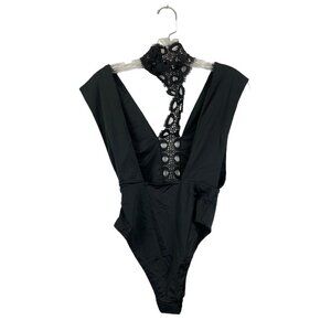 Haoyihui Women's Open Front Black Choker  One Piece